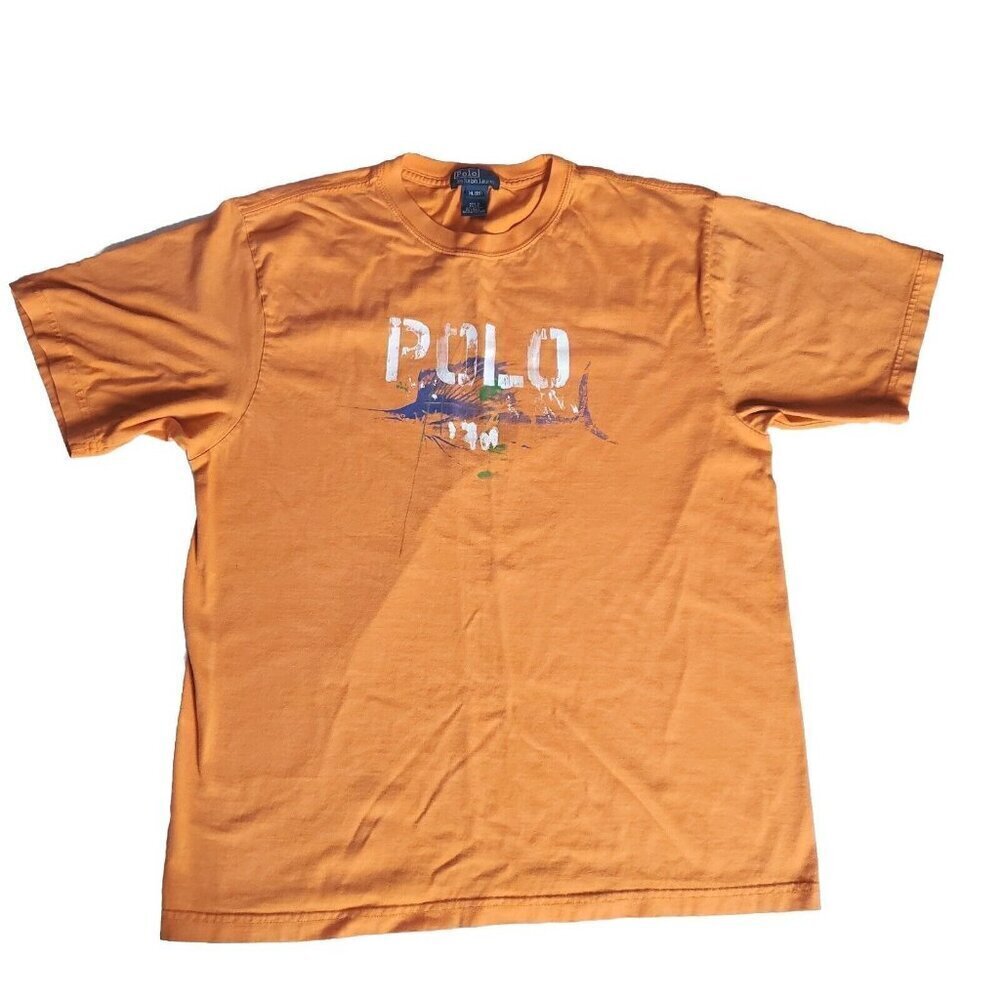 Polo Ralph Lauren TShirt Boys XL 20 Orange Graphic Tee Preppy Casual Cotton‎